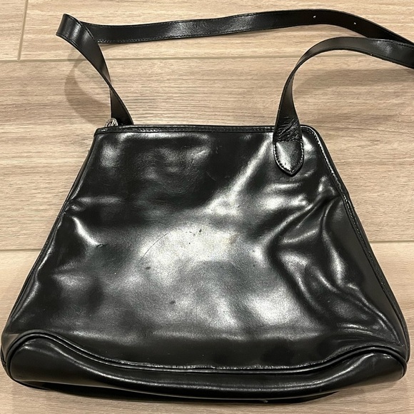 Vintage Longchamp Roseau Black Leather Shoulder Bag Bamboo Toggle Purse - Picture 8 of 11